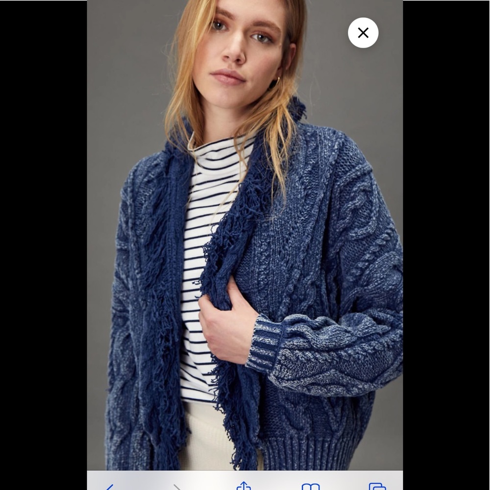 Anthropologie Pilcro Hana fringed cable knit cardigan   Indigo .NWOT. Retail 228